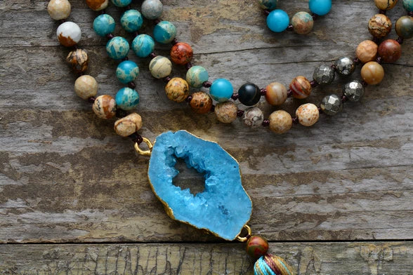 Luxury Necklace Natural Stone Pyrite Gilded Druzy Long Tassel Necklace Women Elegant Necklace Mom Gift Boho Necklace Dropship