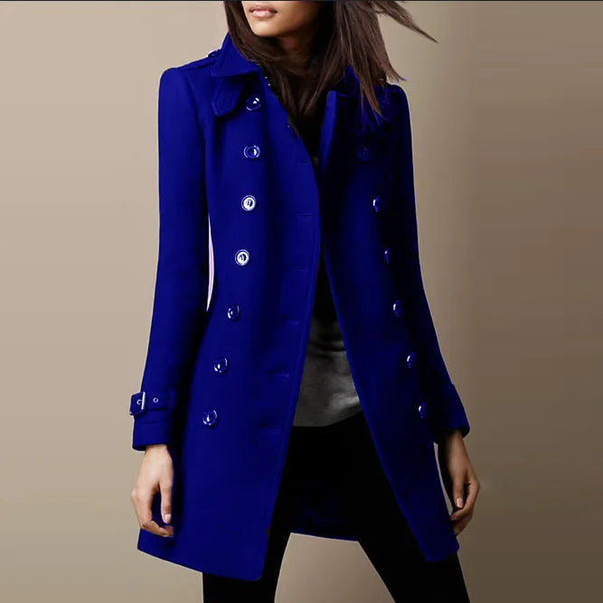Winter Ladies Woolen Jackets Double Breasted Flap Lapel Lined Top Coat Solid Slim Elegant Womens Outerwear 2024