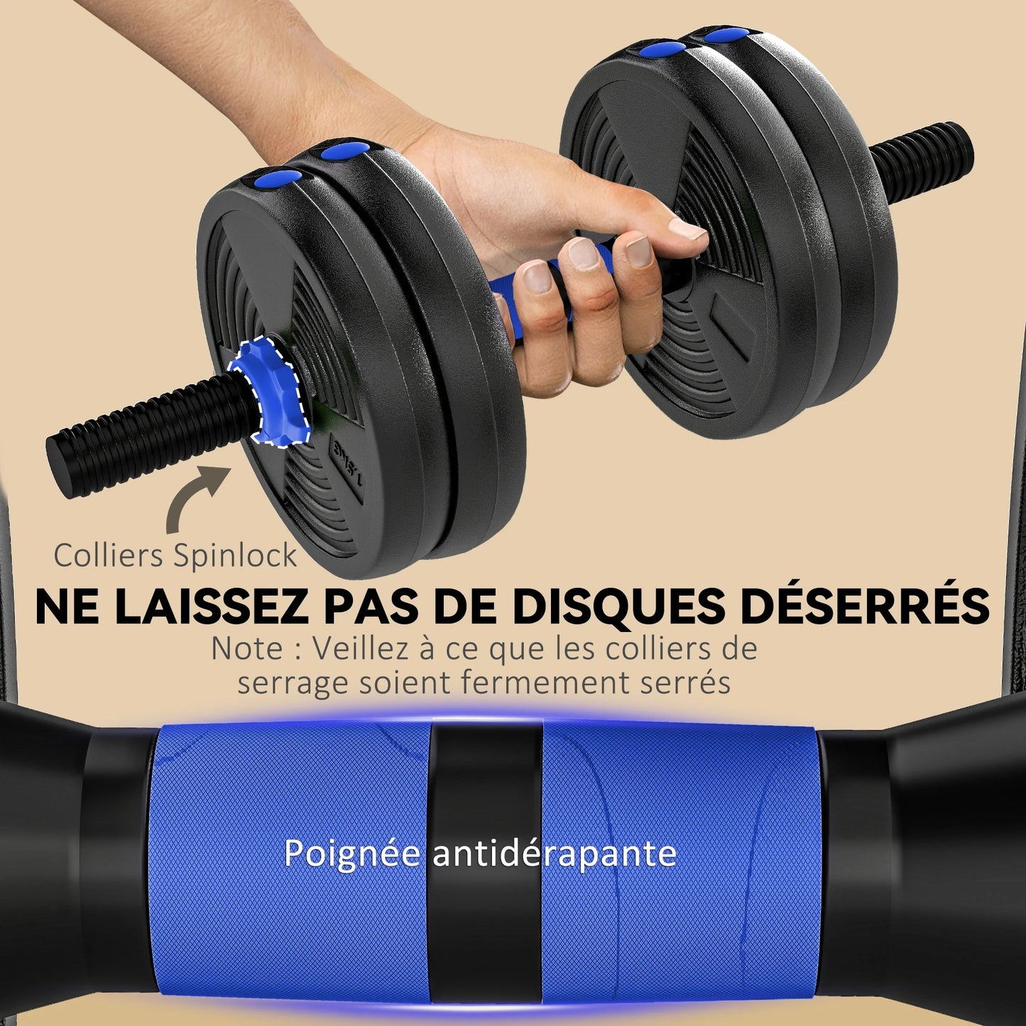 SPORTNOW dumbbells Kit bodybuilding adjustable dumbbells 15 kg 3 1, adjustable weight set with extension bar, handle year