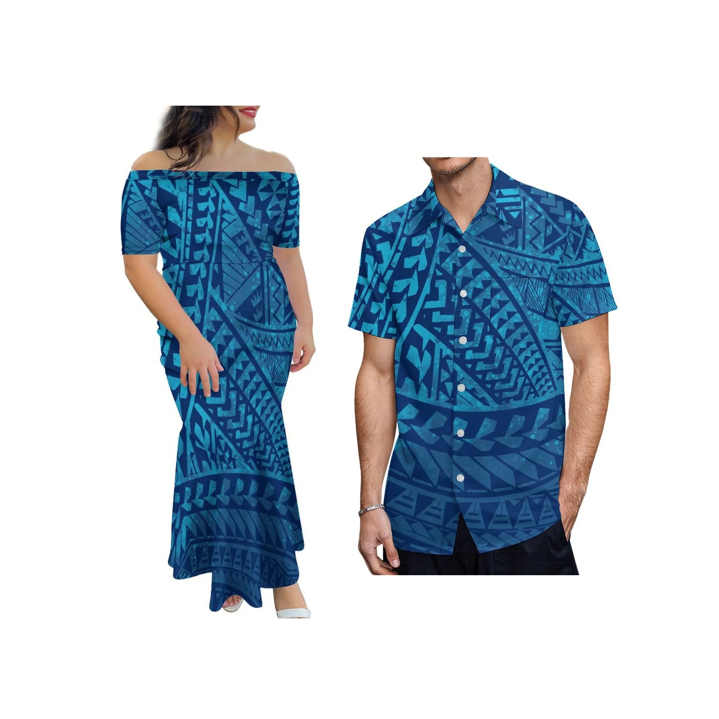 Wholesale Brand New 8XL Women Polynesian Tribal Sublimation Print Mermaid Dress One-Shoulder Fishtail Skirt Dress