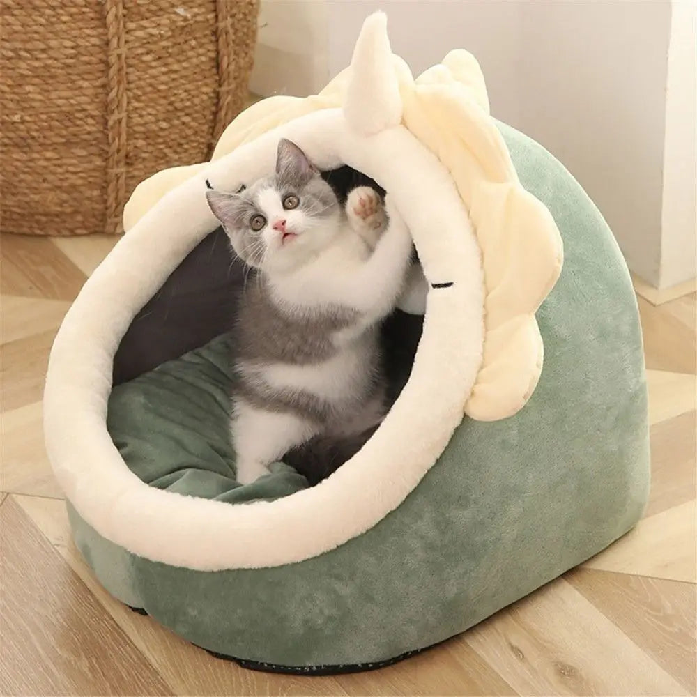 Cute Cushion Cat Sleeping Beds Semi Enclosed Dome Washable Dog Warm Bed Comfortable Kennel Kitten Mattress Cave Pet Supplies