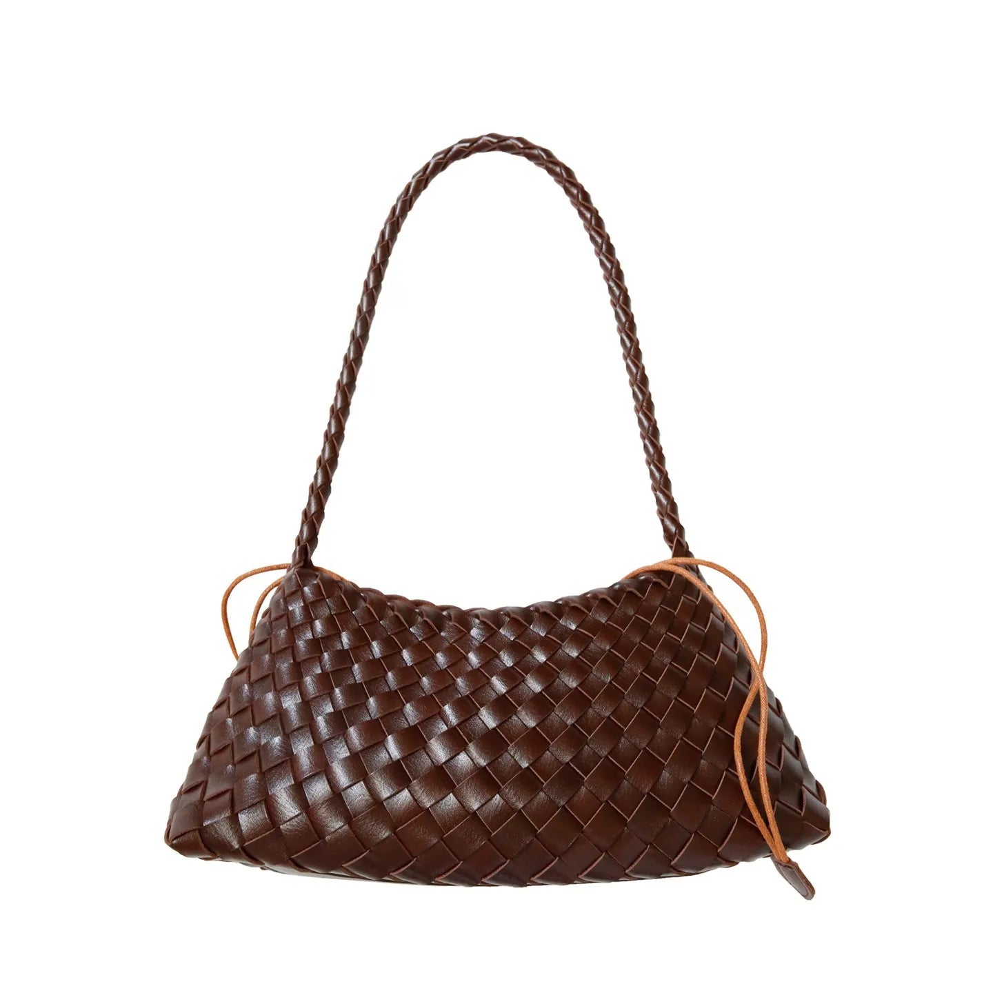 Women's Woven Shoulder Bag Soft Leather Tote Bag with Drawstring Inner Bag 2-In-1 Bucket Bag for Daily Commute Handbag