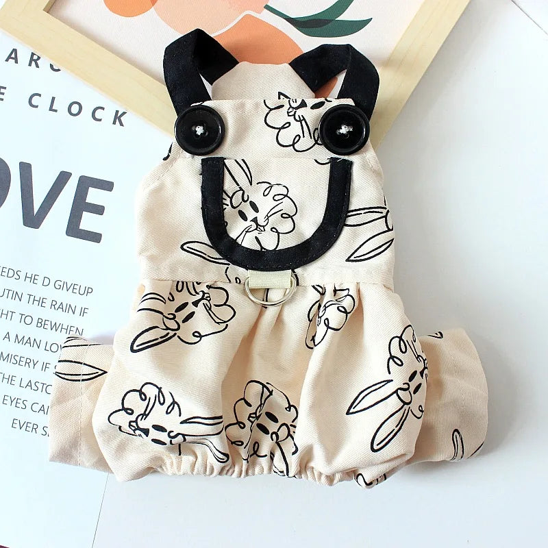 Pet Dog Jumpsuits for Rabbit Print Dog Sling Dress Summer Winter Pet Outfits Puppy Skirt Dog Clothes