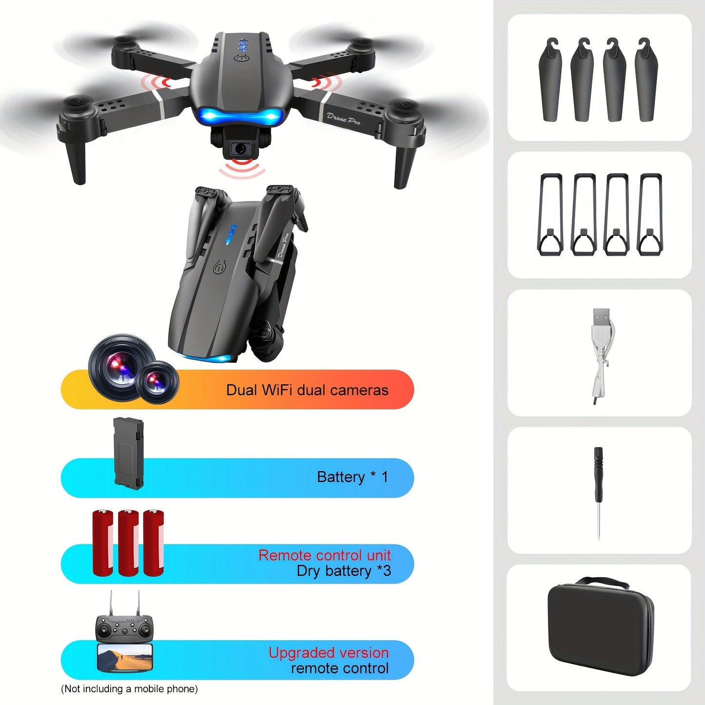 New E99 K3 Professional RC Drone, Dual Camera Double Folding RC Quadcopter Height Hold Remote Control Toy, Holiday Gift Indoor And Outdoor Cheap Drone Aircraft
