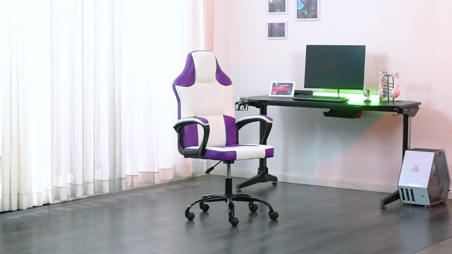 Gaming Chair Office Chair, PU Leather High Back Adjustable Swivel Gamer Chair, Big and Tall Computer Chair for Adults, Purple