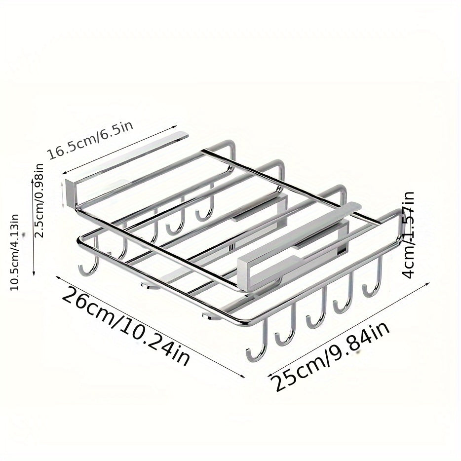 Stainless Steel No-Drill Kitchen Storage Rack for Hanging Under Cabinets, with a Board Holder, Paper Towel Holder, And Pot Lid Organizer