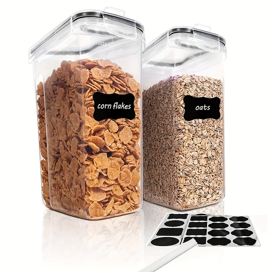 BPA-Free Plastic Airtight Food Storage Containers, 2/4 Pack 2.5L/88oz 4pcs Set with Labels, Stackable & Space-saving Design, Dishwasher Safe, Black, for Cereal Snacks Sugar, Kitchen Organization Cereal Dispenser Modern Kitche