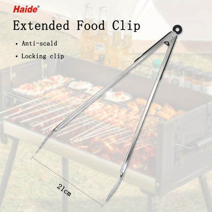 1pc 18inch Food Tongs Stainless Steel Silicone Heat Resistant Tongs Bread Clamp Salad Clip Outdoor Camping Picnic Hiking, Cookware Barbecue Tool Accessories