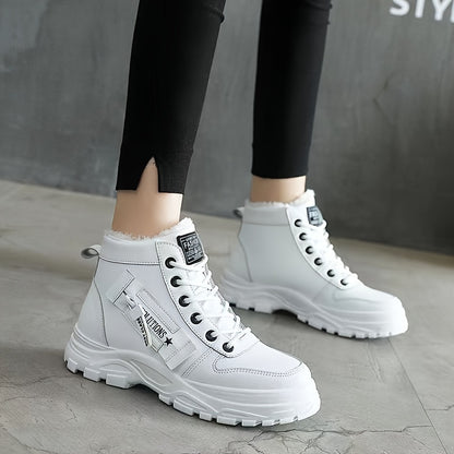 Women'S Winter High-Top Boots - Warm Fleece-Lined Ankle Boots with Thick Sole, Lace-Up Casual Style, &, Perfect for Cold Weather Comfort, Winter Boots