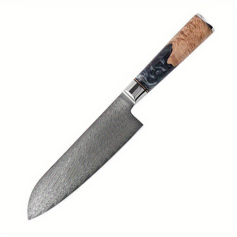 Damascus Steel Black Resin Handle Kitchen Knives. Chef's Knife, Bread Knife, Meat Cutter, Multipurpose Knife, Paring Knife, Paring Knife. Light And Easy To Use, Easy To Clean, Simple And Generous. Good Kitchen Help