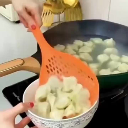 1pc Large Nylon Colander Spoon - Slotted Strainer Scoop with Long Handle for Kitchen Pasta Noodle Cooking - Easy Grip, Heat Resistant, Non-Stick, Space-Saving Kitchen Supplies and Cookware