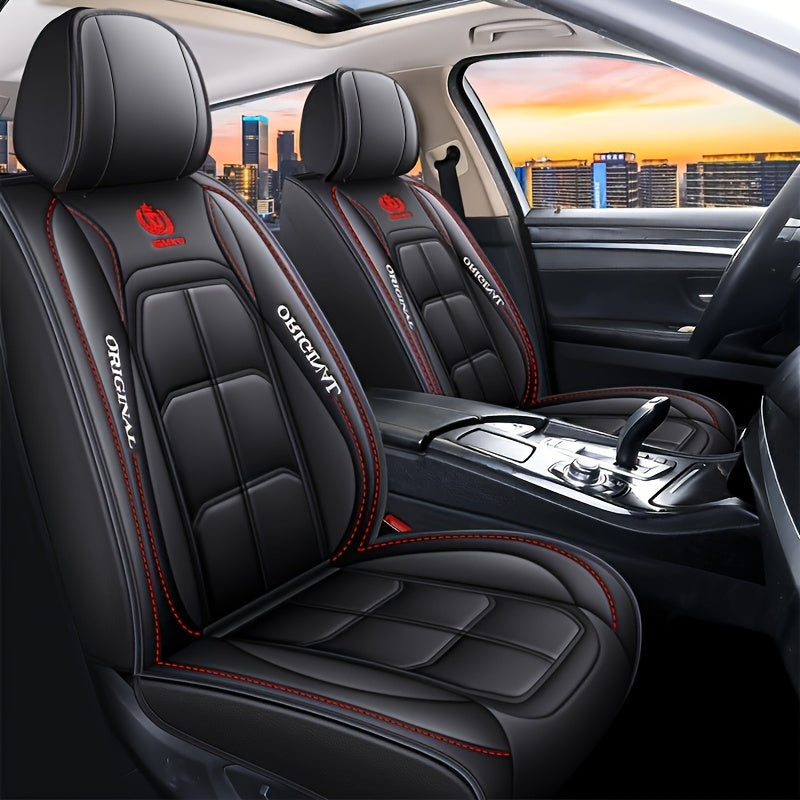 1pc PU Leather Car Seat Cover - Red & Black Design, Front Seat Protector for Sedan or SUV, Durable All-Season Cushion Mat with "Original" Print, Hand Wash or Dry Clean Only, Car Seat Protection | Modern Seat Cover | PU Leathe