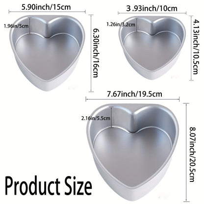 3-Piece Heart-Shaped Cake Pan Set with Removable Bottoms - Aluminum Bakeware for Birthdays, Christmas, Mother's Day, Graduation, Juneteenth, 4th of July - Manual, Non-Stick, 4/6/8 Inch