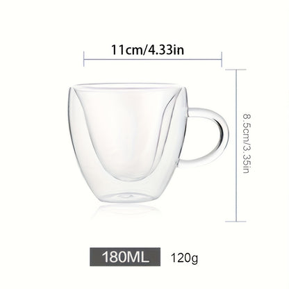 1PC 180ml Peach Heart Cup - Double Layer High Borosilicate Glass Insulated, Handle, Stamped, Whiskey Vodka Juice Water Tea Mug, Perfect for Valentine's Day, Wedding, Anniversary Gift, Summer Winter Drinkware