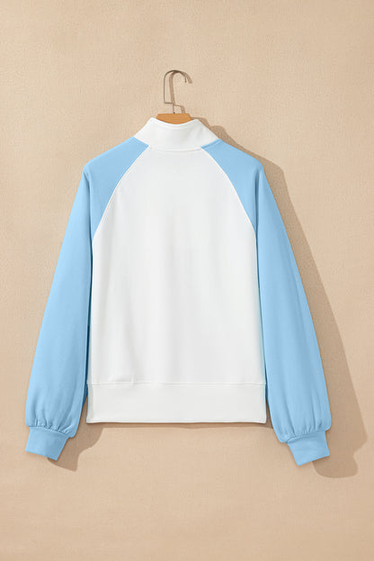 Beau Blue Colorblock Snap Buttons Pullover Sweatshirt