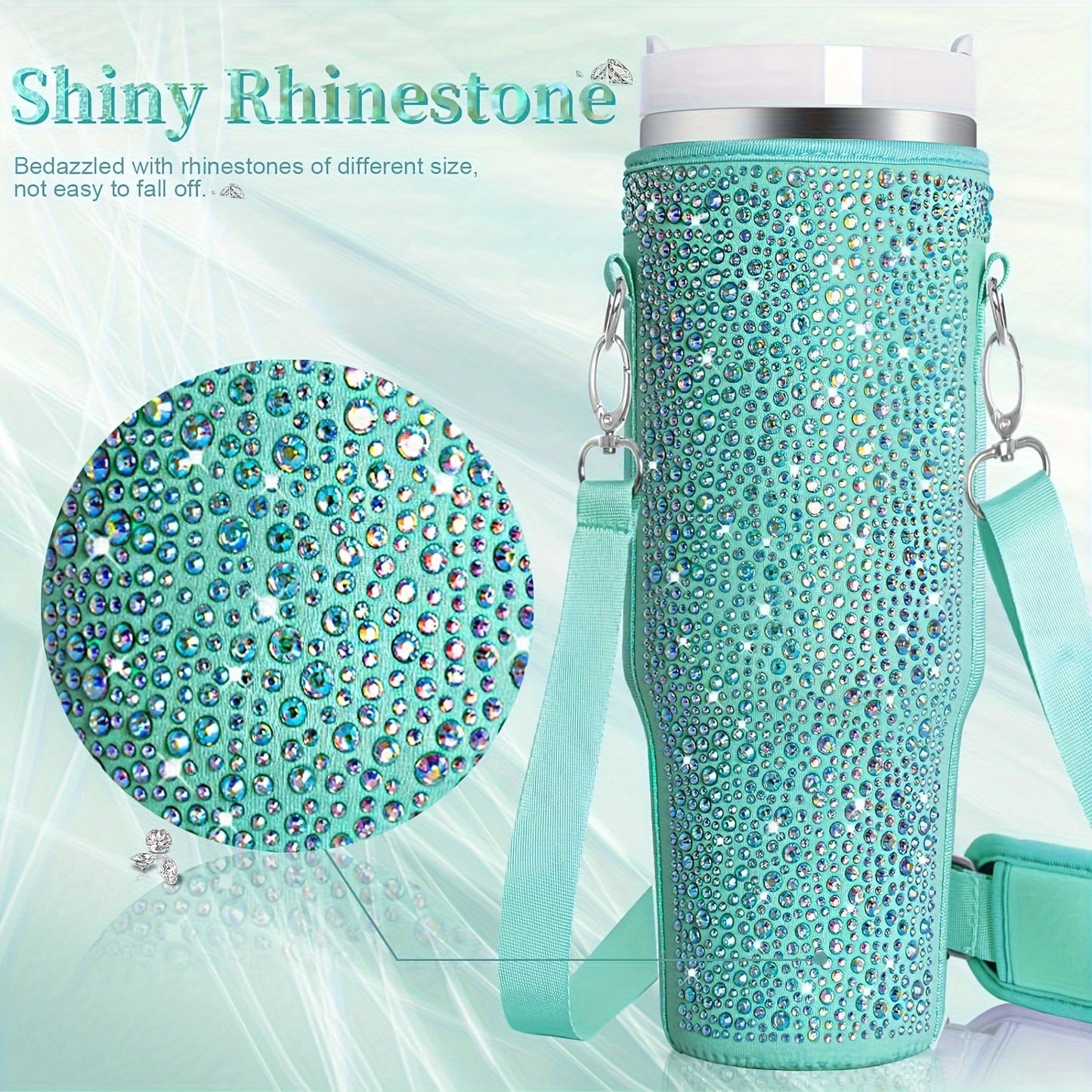 Shimmering Bling Water Bottle Carrier Bag - Perfect for Stanley 40Oz Tumbler, Features Comfortable Handle & Adjustable Strap, Premium Drinkware Accessory