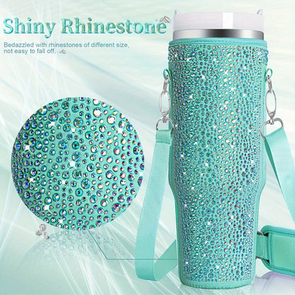 Shimmering Bling Water Bottle Carrier Bag - Perfect for Stanley 40Oz Tumbler, Features Comfortable Handle & Adjustable Strap, Premium Drinkware Accessory