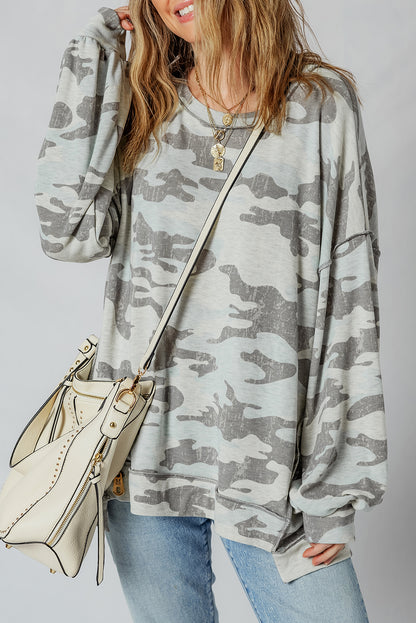 Dearlove Multicolour Retro Camouflage Print Exposed Seam Patchwork Drop Shoulder Sweatshirt