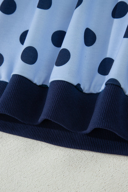 Blue Color Block Trim Polka Dot Casual Tee