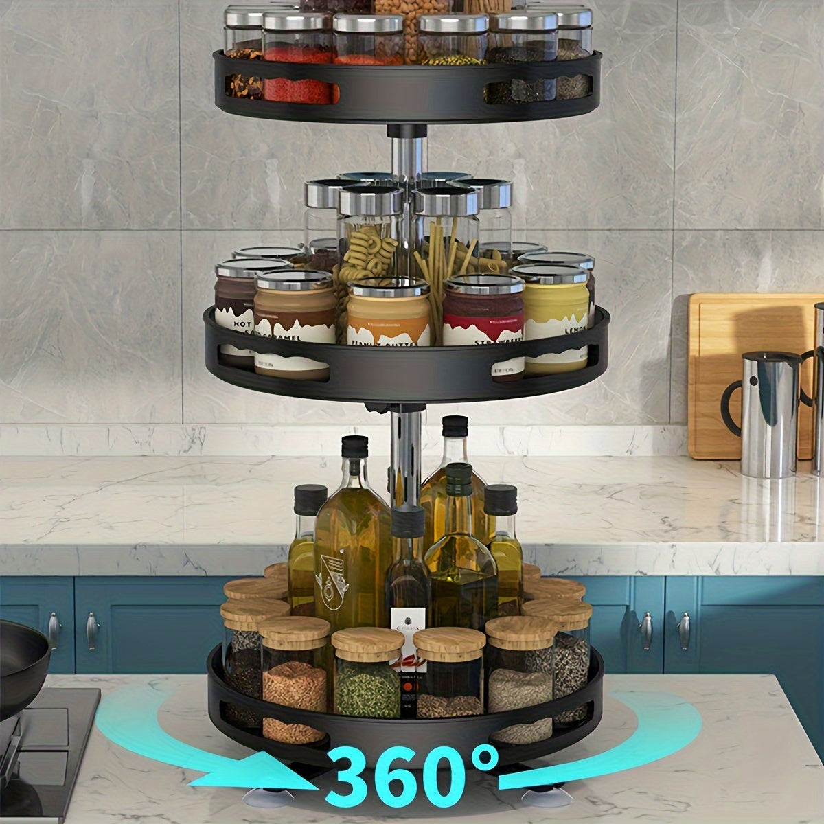 [Multipurpose] Rotating Organizer | Non-Slip | Countertop Storage | Tableware, Makeup, Spice | Kitchen Storage