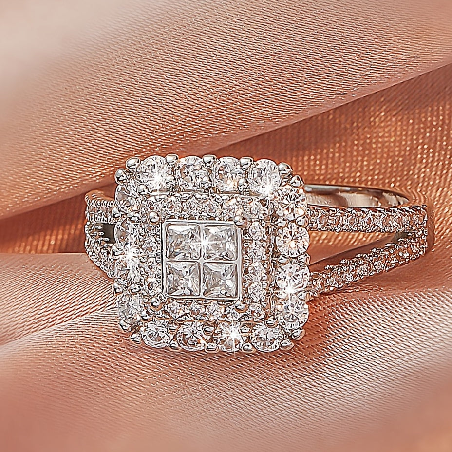 [Large Multi Row Rings] White Synthetic Zirconia Large Multi Row Rings | Stylish Couples Jewelry, Wedding Gifts, Holiday Accessories, Elegant Plated Luxury Statement Rings