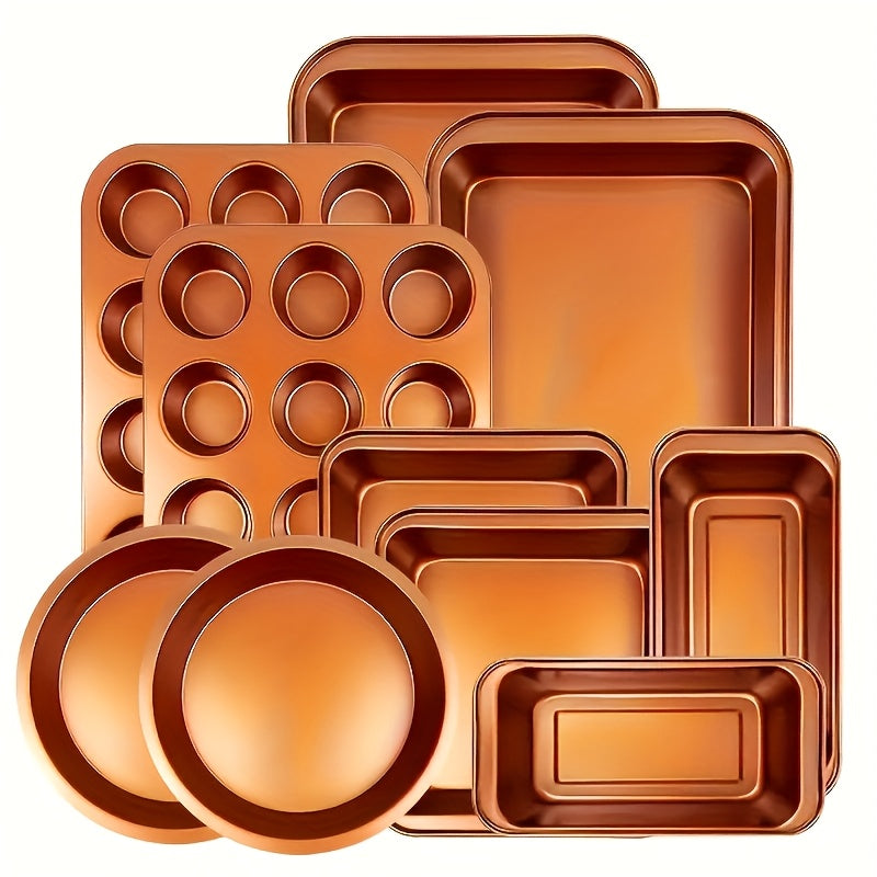 5-10pcs Non-Stick Bakeware Set, Round Cake Pan and Square Loaf & Muffin Tins with Roasting Dish – Oven Safe, Easy to Clean, Dishwasher Friendly