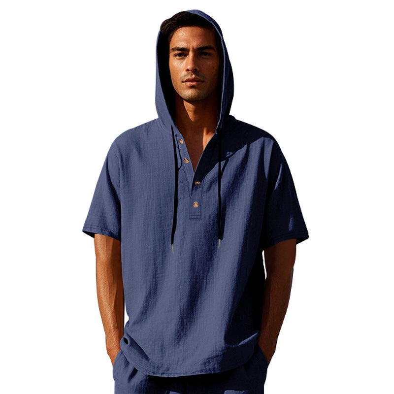 European And American Linen Short-sleeved Men's T-shirt Simple