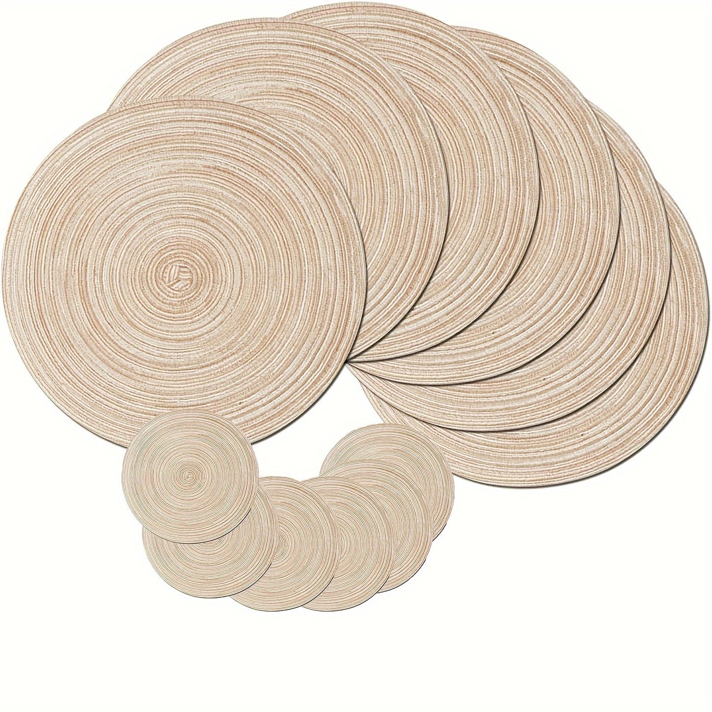 12pcs Round Braided Placemats Washable Round Placemats For Kitchen Dining Table, Round Indoor Woven Fabric Table Mats, Gifts For Mom Grandma, Valentines Bachelorette, DIY Craft Art Decor, Birthday Thanksgivings Christmas Gift