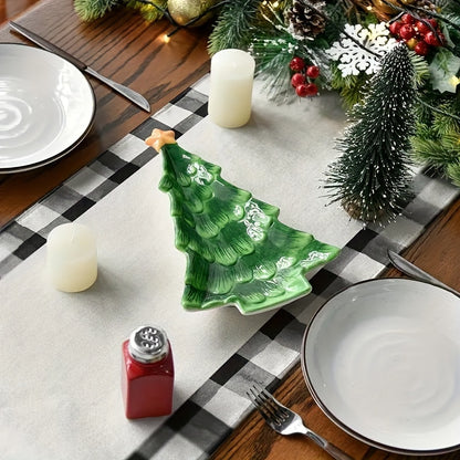 1pc Waterclor Buffalo Plaid Christmas Trees Merry Xmas Table Runner, Seasonal Winter Holiday Kitchen Dining Table Decoration for Indoor Outdoor Home Party Decor 13x48 Inch/13x72 Inch/13x108 Inch