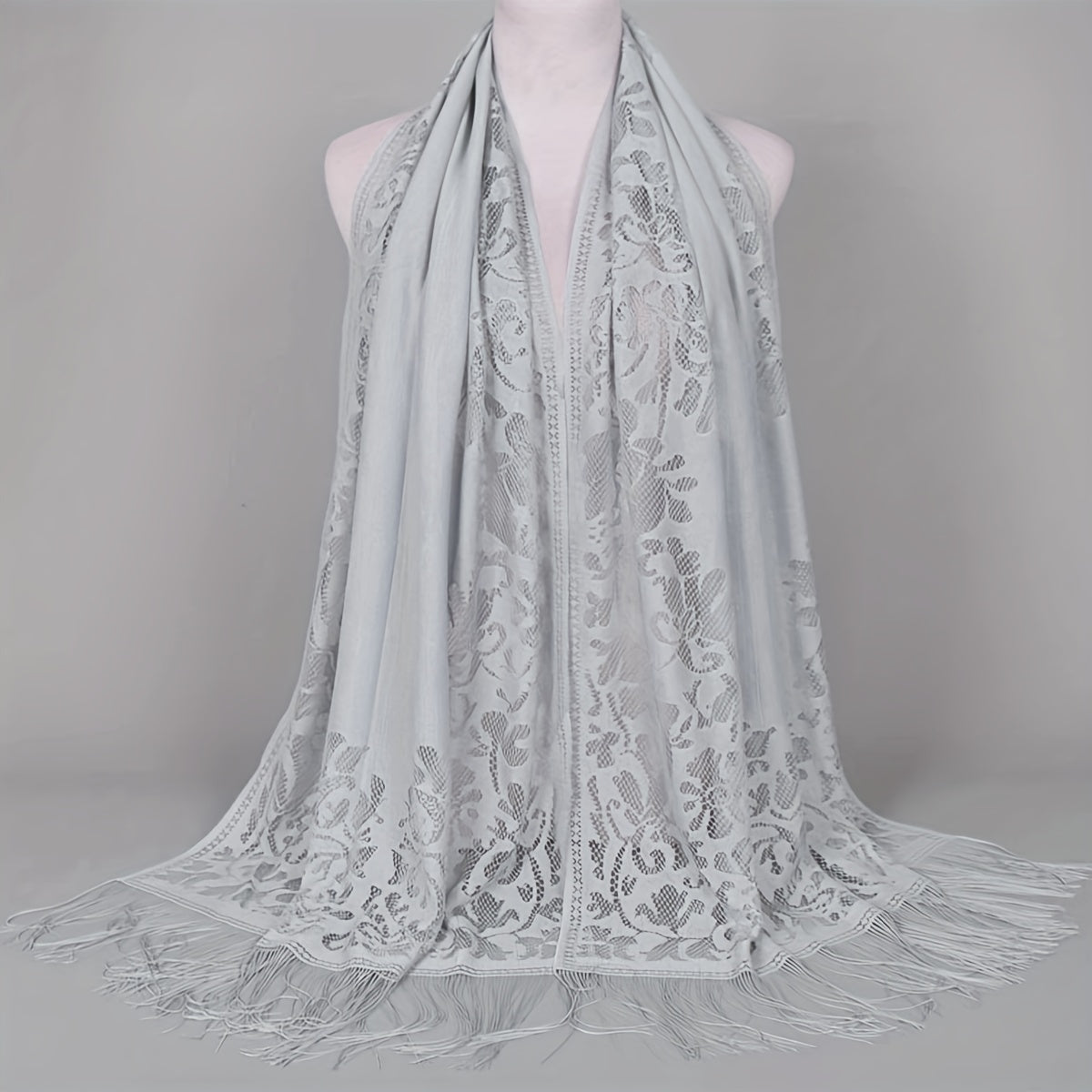 [Floral Lace Scarf With Tassels] Ladies Women's Floral Lace Scarf Shawl With Tassels, Soft Mesh Fringe Wraps Bridal Shawl For Wedding Evening Party Dresses