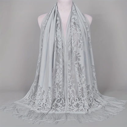 [Floral Lace Scarf With Tassels] Ladies Women's Floral Lace Scarf Shawl With Tassels, Soft Mesh Fringe Wraps Bridal Shawl For Wedding Evening Party Dresses