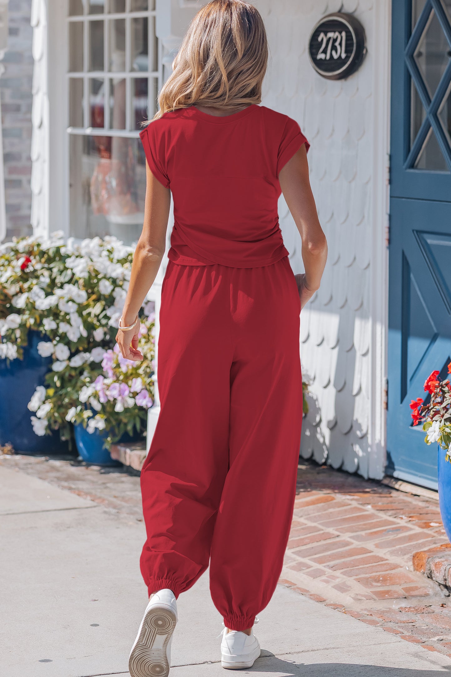 Beau Blue Solid Color Cropped Tank Top and Jogger Pants Set