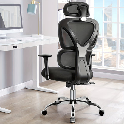 KERDOM Ergonomic Office Chair, Home Desk Chair, Comfy Breathable Mesh Task Chair, High Back Thick Cushion Computer Chair with Headrest and 3D Armrests, Adjustable Height Gaming Chair