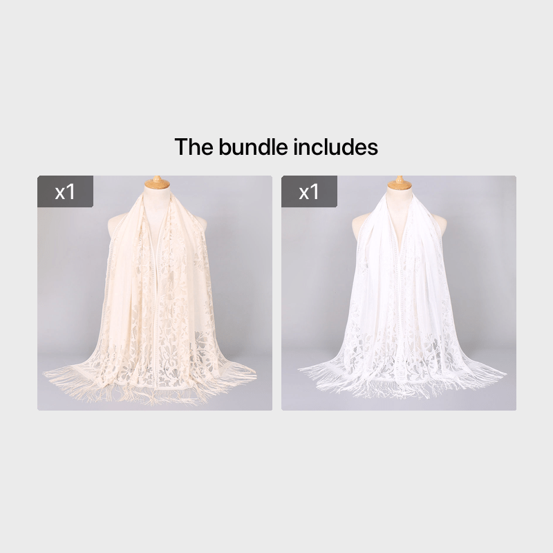 [Floral Lace Scarf With Tassels] Ladies Women's Floral Lace Scarf Shawl With Tassels, Soft Mesh Fringe Wraps Bridal Shawl For Wedding Evening Party Dresses