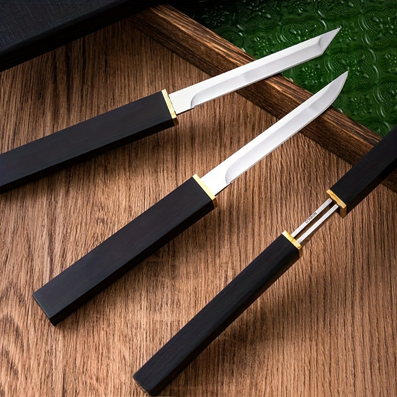 2pcs/set Premium Double Blade Stainless Steel Kitchen Knives - Sharp Cutting Edge, Ergonomic Black Wood Handle, Easy Meat Cleaving, Durable and Rust-Resistant, Perfect for Home and Professional Chefs