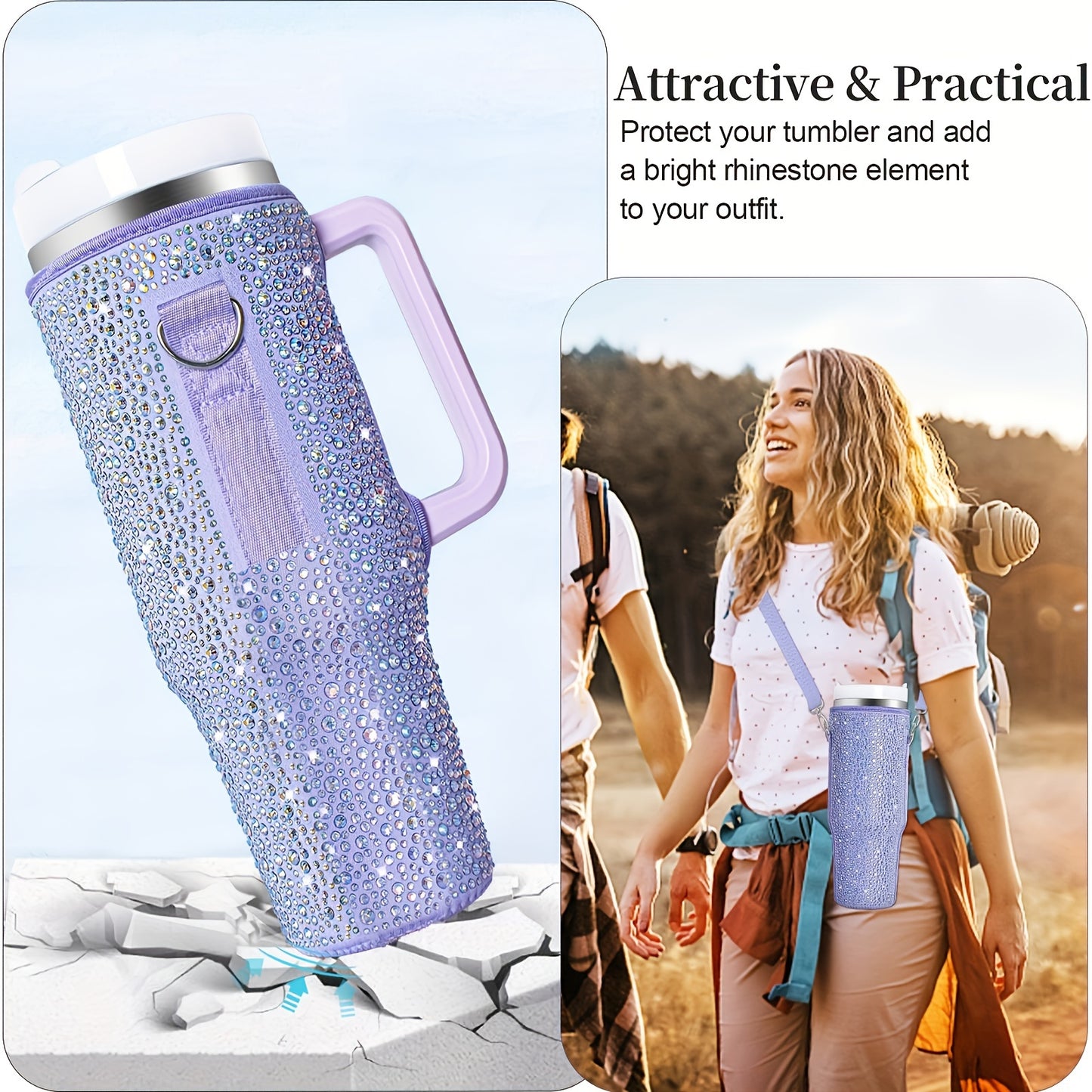 Shimmering Bling Water Bottle Carrier Bag - Perfect for Stanley 40Oz Tumbler, Features Comfortable Handle & Adjustable Strap, Premium Drinkware Accessory
