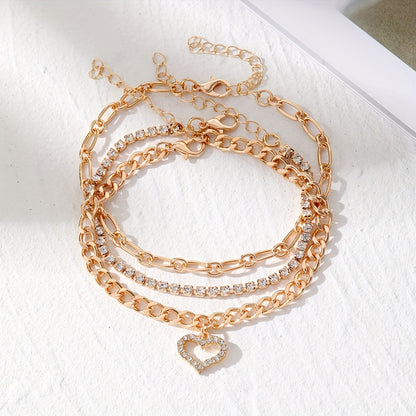38pcs Bohemian Retro Anklets, Mixed Layered Chain With Star And Heart Pendants, Vintage Cuban Link Beach Vacation Jewelry, Multi-Layered Stackable Foot Chains For Women