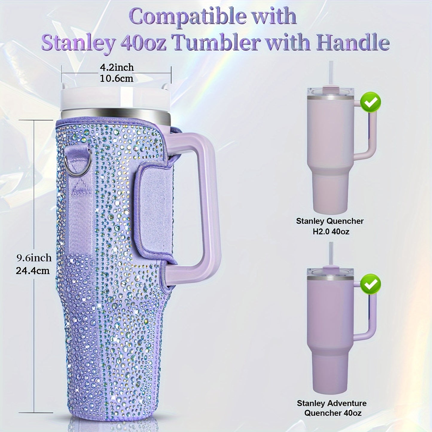 Shimmering Bling Water Bottle Carrier Bag - Perfect for Stanley 40Oz Tumbler, Features Comfortable Handle & Adjustable Strap, Premium Drinkware Accessory