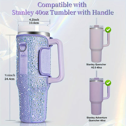 Shimmering Bling Water Bottle Carrier Bag - Perfect for Stanley 40Oz Tumbler, Features Comfortable Handle & Adjustable Strap, Premium Drinkware Accessory