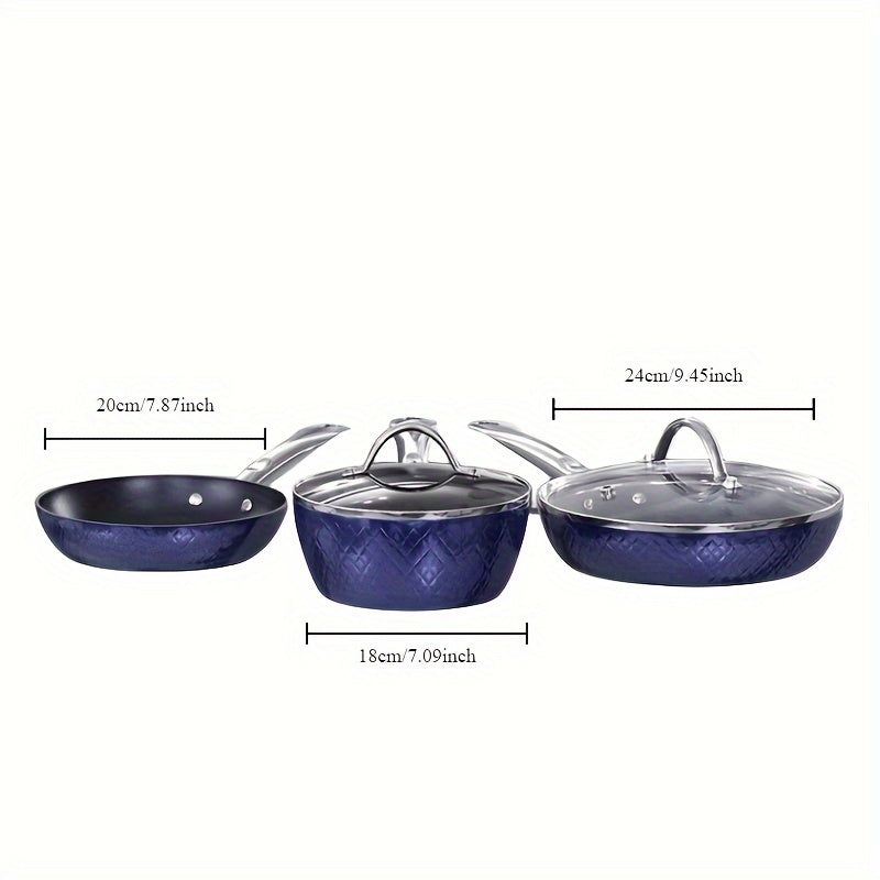 1set Kitchen Cookware Sets, Nonstick Ceramic Blue 1.2 Quart Pot Saucepan With Lid, 8 Inch Small Frying Pan And 9.5 Hard Anodized Frying Skillet Pan, Induction Nonstick Ceramic Flying Cooking Pan Stock Pot