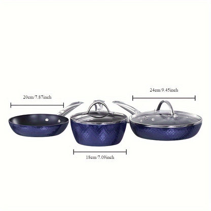 1set Kitchen Cookware Sets, Nonstick Ceramic Blue 1.2 Quart Pot Saucepan With Lid, 8 Inch Small Frying Pan And 9.5 Hard Anodized Frying Skillet Pan, Induction Nonstick Ceramic Flying Cooking Pan Stock Pot