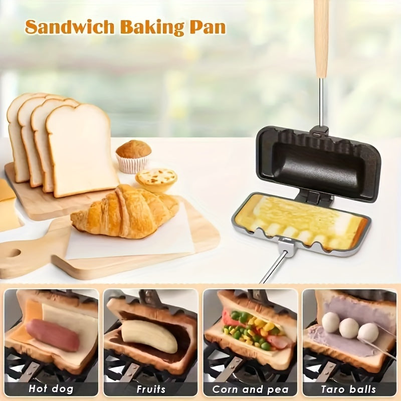 1pc Deluxe Sandwich Frying Pan - Cookware for Grilled Cheese, Pancakes, Omelettes, Hot Dogs, Bread and Toast - Non-Stick Aluminum Baking Pan Flip Frying Pan, Sandwich Maker, Kitchen Gadget for Restaurants, Food Trucks, and Ho