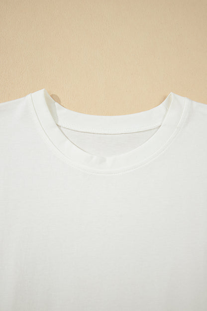 White Drop Shoulder Crew Neck Shift T Shirt Dress