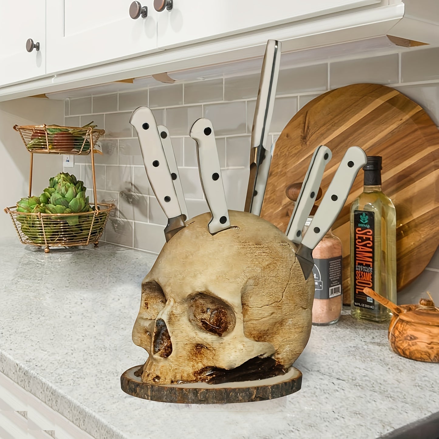 1pc Skull Knife Holder Kitchen Storage Rack Home Decor Resin Craft Party Supplies Quirky Decoration