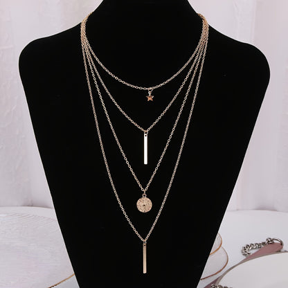 1 Fashion Layered Star Round Pendant Necklace For Women Women's Fine Jewelry Elegant Accessories Trendy