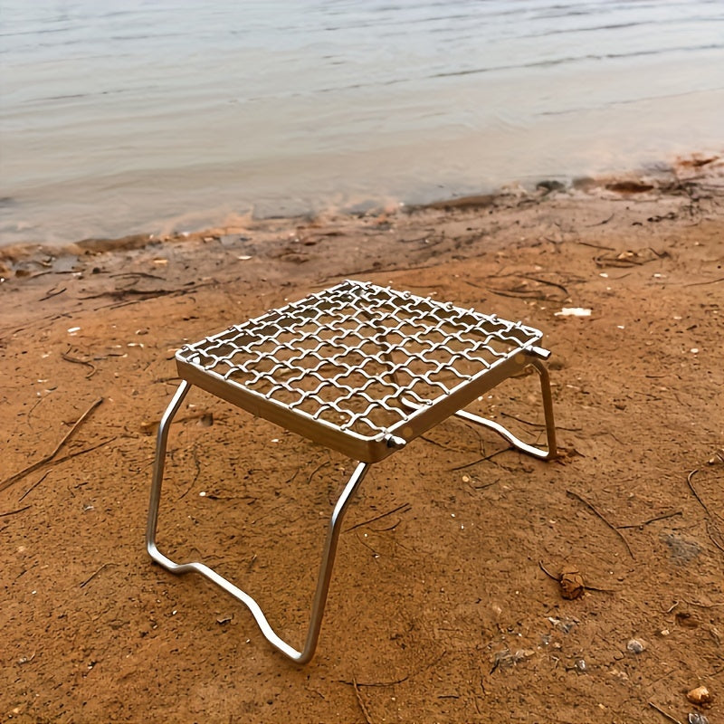 1pc, Mini BBQ Grill, Stainless Steel Portable Camping Pot Holder, Outdoor Camping Gas Stove Stand, Folding Grill Wood Stove Stand, BBQ Accessories, Grill Accessories