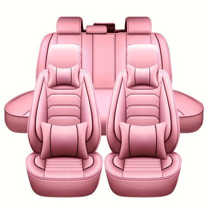 5-Seat Full Set Faux Leather Car Seat Covers - Waterproof All-Weather Protection, Full Surrounded Cushion Protector with Soft Foam Padding, Precise Fit for Cars, Trucks, Sedans & SUVs - Easy Installation, Durable Automotive I