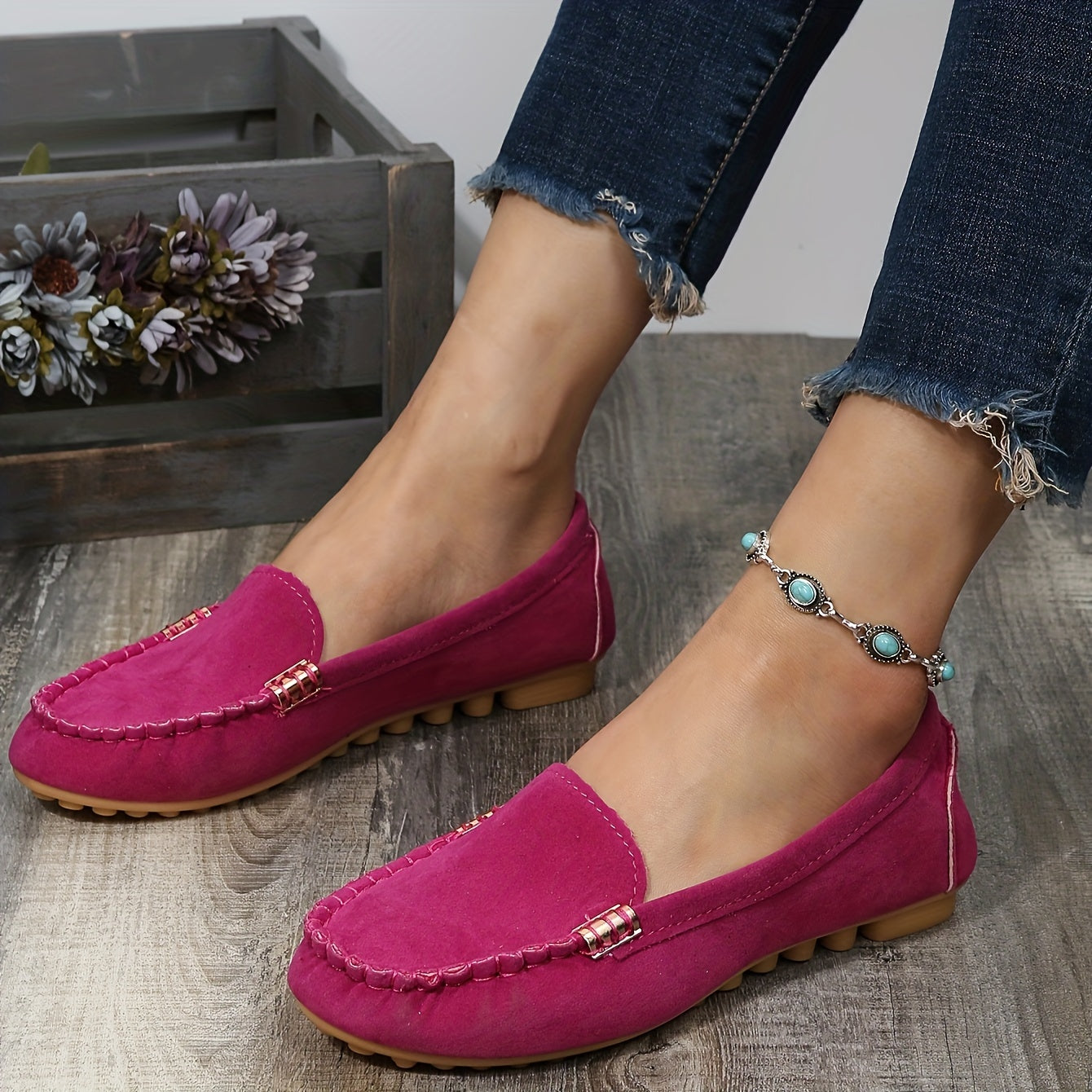 [Comfortable Loafers] Comfortable Round Toe Loafers | Women's Solid Slip On Shoes, Women's Footwear