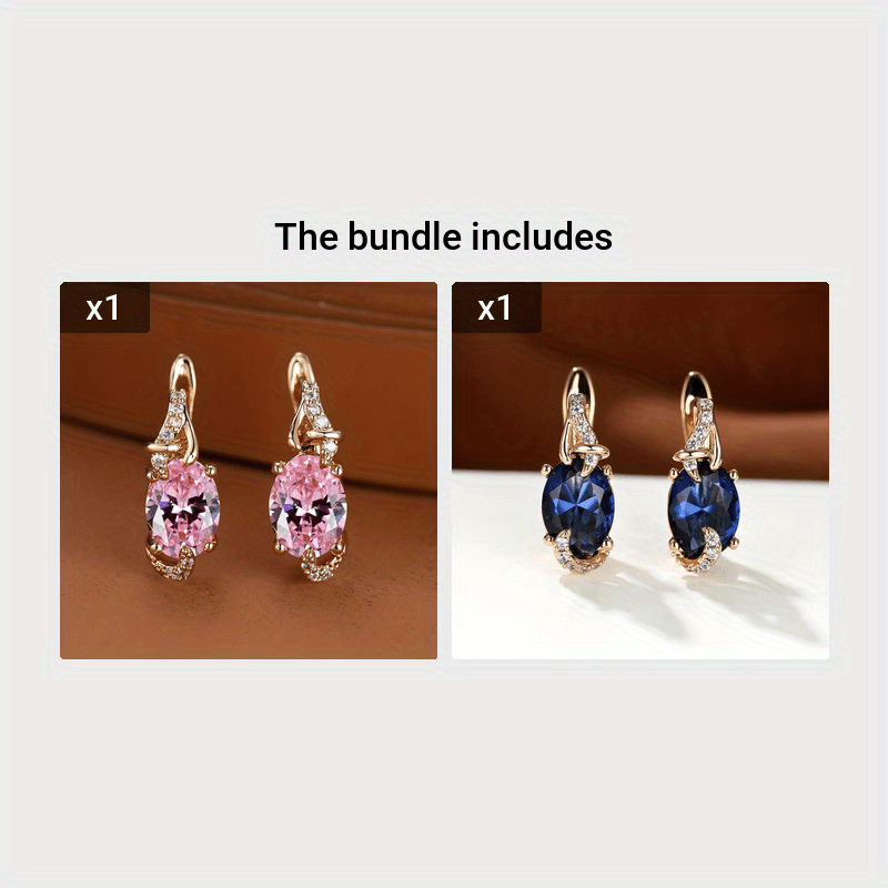 Women's 18K Gold Plated Blue Stone Stud Earrings - Elegant Round Oval Cut, Synthetic Cubic Zirconia, Copper Ear Needle - All-Season Jewelry | Trendy Design | Durable Plating