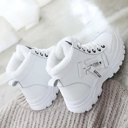 Women'S Winter High-Top Boots - Warm Fleece-Lined Ankle Boots with Thick Sole, Lace-Up Casual Style, &, Perfect for Cold Weather Comfort, Winter Boots